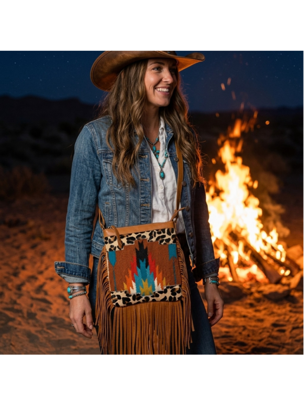 Ohlay by American Darling Wild Fire Cat Fringe Leopard Crossbody